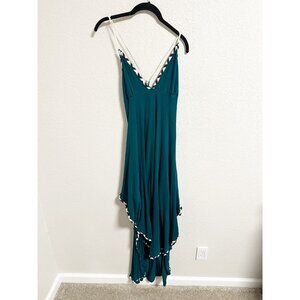 Zhennymph Gaia Summer Maxi Dress Criss Cross Open Back Plunge V Neck Teal Large